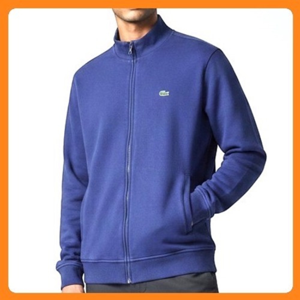Lacoste Full Zip Track Jacket‎ Men Large Blue Cotton Stretch Mock Neck Crocodile